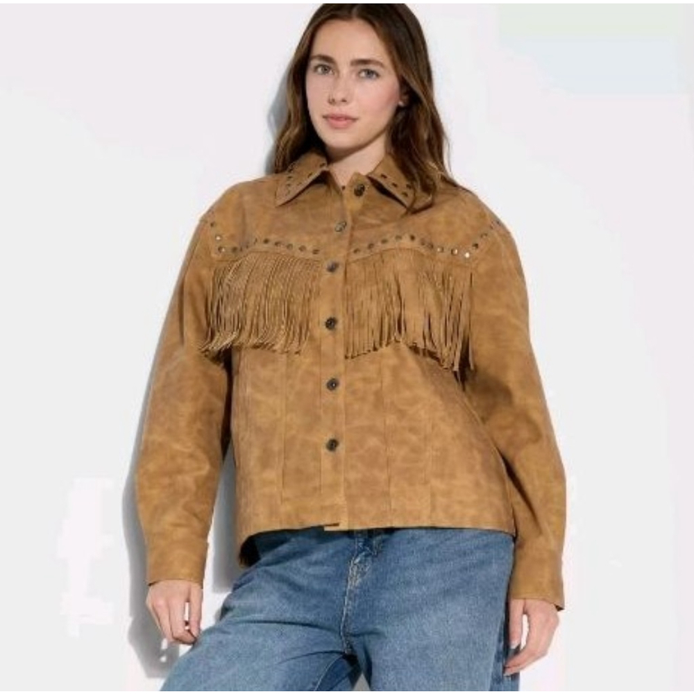 Wild Fable Brown Faux Leather Fringe Jacket L